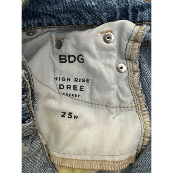 BDG Urban Outfitters High Rise Distress Dree Cheeky Shorts Size 25W Blue Jean - Picture 6 of 9